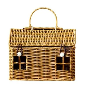 Cesta de picnic tejida, bolsa de bocadillos de pan de frutas hecha a mano, bolsa de transporte portátil K4J Y4U1 - Imagen 1 de 12
