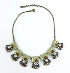 J. Crew Glass & Acrylic Rhinestone Grey Amber Smoky Statement Necklace 22" - Picture 1 of 6
