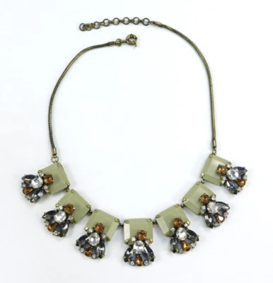 J. Crew Glass & Acrylic Rhinestone Grey Amber Smoky Statement Necklace 22" - Image 1 of 4