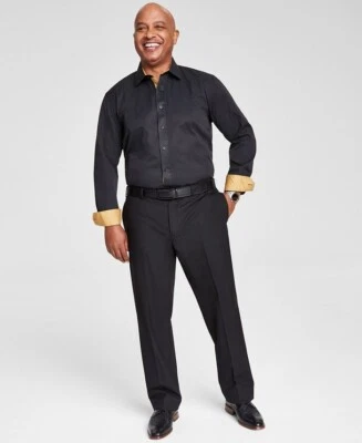 Tayion Collection Men's Black & Gold Trim Slim Fit Dress Shirt L 16-16.5/ 34-35 - Image 1 of 4