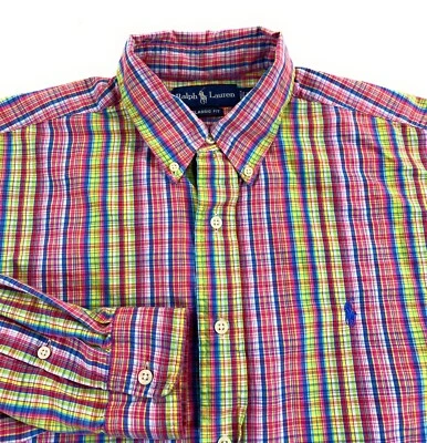 Polo Ralph Lauren Para Hombre Calce Clásico Madrás Multicolor Cuadros Camisa Grande Foto 1 de 4
