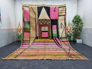 Moroccan Boujaad Handmade Rug 7'x10'6" Berber Abstract Pink Brown Wool Carpet - Picture 1 of 12