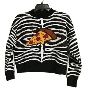 Zara Pizza Pullover Jacquard Strick Langarm Zebramuster Pulli Damen Größe M - Bild 1 von 6
