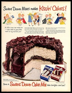 1952 Swans Down Cake Mix Kissin' Cakes Vintage PRINT AD Baking Dessert - Picture 1 of 4