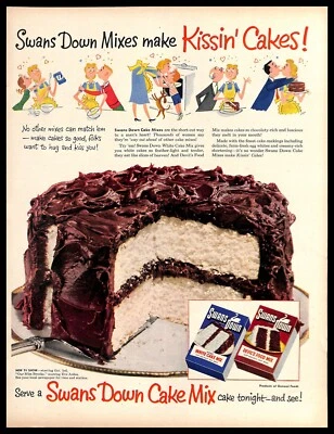 1952 Swans Down Cake Mix Kissin' Cakes Vintage PRINT AD Baking Dessert - Image 1 of 4