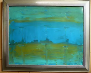 GREGORY BURNS, ABSTRACTION ABSTRACT CONTEMPORARY MODERNIST OIL MODERN BLUE POOL - Picture 1 of 12