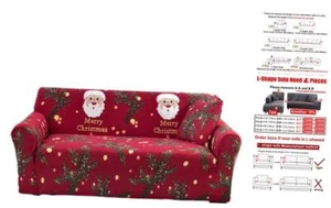 Christmas Day Sofa Cover Elastic Seat Cover L-Shaped Couch Cover Recliner  - Picture 1 of 8