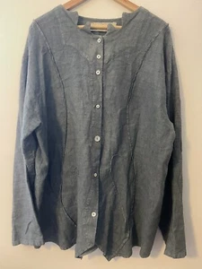 Cynthia Ashby Jacket linen blue gray oversized cardigan long sleeve boho - Picture 1 of 5