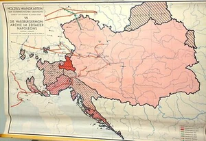 Österreich Haus Habsburg und Napoleon I Austerlitz Leipzig Schul-Wandkarte ~1965 - Bild 1 von 1