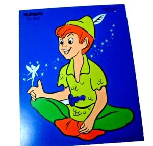 Vintage Playskool PETER PAN TINKERBELL wood TRAY puzzle 1960'S WALT DISNEY  9 PC - Picture 1 of 4