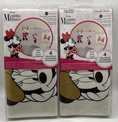 Paquete de 2 calcomanías de pared brillantes RoomMates Disney Minnie Mouse 4 piezas Foto 1 de 4