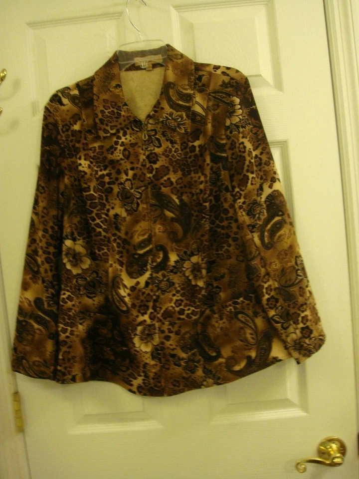 Woman's Notations Leopard Floral Print Brown & Black Jacket Size 1X - Image 1 of 4