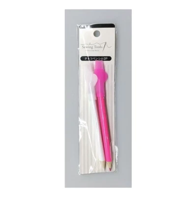 Lápices para marcar tiza de tela - Paquete de 2 herramientas de costura con tapas de cepillo rosa y blanco Foto 1 de 3