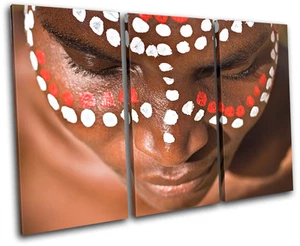 African Lady World Cultures TREBLE CANVAS WALL ART Picture Print VA - Picture 1 of 1