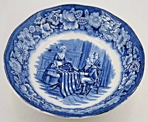 Tazón de salsa de postre de frutas azul Liberty Staffordshire Betsy Ross escenas coloniales - Imagen 1 de 4