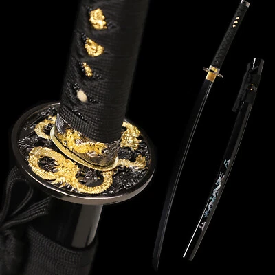 Espada Dragon All Black Blade japonesa samurai Katana 1095 aço carbono afiada - Imagem 1 de 4