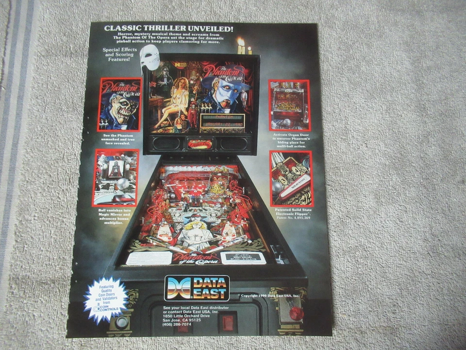 Original 1990 ad 11- 8.5'' phantom of the opera   pinball  ARCADE GAME FLYER     - Image 1 of 1