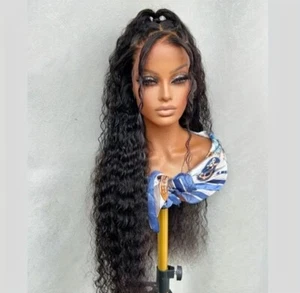 13x4 Black Deep Wave Wigs Black Lace Front Wigs Deep Curly Wave Wigs HD Lace  - Picture 1 of 4