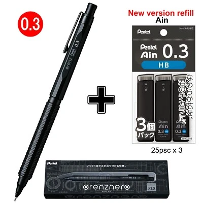 Lápiz mecánico Pentel Orenznero 0,3 mm PP3003-A y recarga AIN 0,3 HB 3 piezas Foto 1 de 4