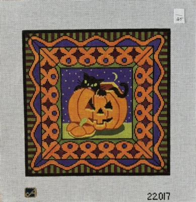 Lona de punta de aguja pintada a mano Cat and Pumpkin Lawford 13c 22017 10,5 x 10,5 Foto 1 de 3