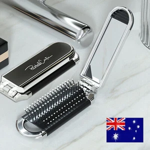Portable Folding Hair Brush With Mirror Compact Pocket Size Purse Travel Combs - Picture 1 of 12