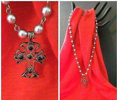 Vintage Rosario Católico Cruz De Piedras Preciosas Collar Medalla Religiosa † † † • 19.03€