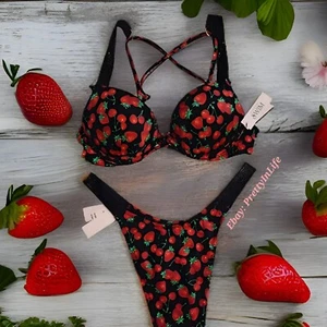 Victoria's Secret BOMBSHELL Push Up SWIM rhinestones shine brazilian strawberry - Picture 1 of 13