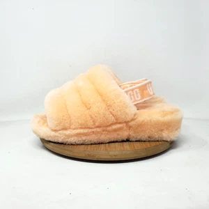 UGG Fluff Yeah Slippers Womens 6 Peach Shearling Platform Slide Heel Strap Shoes - Picture 1 of 14