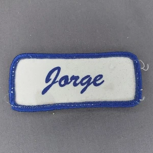 'Jorge' 3 3/4" x 1 3/4" Cursive Printed Blue White Name Badge Patch - Picture 1 of 2
