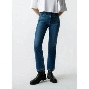 AMO Women 32 Bella Jeans Crush Slight Boot Extra High Rise Ankle NWT Raw Hem USA - Picture 1 of 20
