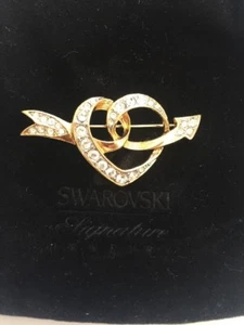 SIGNED SWAROVSKI HEART PIN~BROOCH NEW RETIRED RARE With Bag - Picture 1 of 4