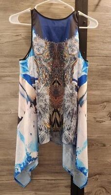 Camiseta sin mangas asimétrica con estampado geométrico multicolor Clover Canyon talla pequeña ¡USADA EN EXCELENTE ESTADO!! Foto 1 de 3