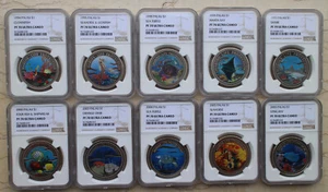 10 Pieces of NGC PF70 UC Palau Colored Coins Set - Marine Life Protection Series - Picture 1 of 22