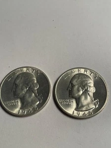 LOT OF TW0 90 % SILVER GEM/BRILLIANT 1945 (S) 1945 (S) QUARET COINS - Picture 1 of 2