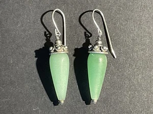 Vintage 925 gestempelt DF Southwestern Style Jade Träne Ohrhänger - Bild 1 von 4