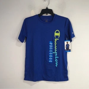 Champion Logo Active Short Sleeve T-Shirt, Boy's Size L 10/12 -Surf the Web Blue - Picture 1 of 9