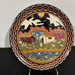 Vintage Obandos Decorative Art Wood Plate Hand Painted Made in Columbia 8” - Picture 1 of 6