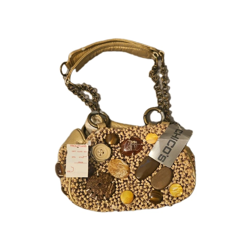 NWT Vtg Chico’s Petree Beaded Hand Bag With Button, Shell, Rock embellishments  - Image 1 of 4