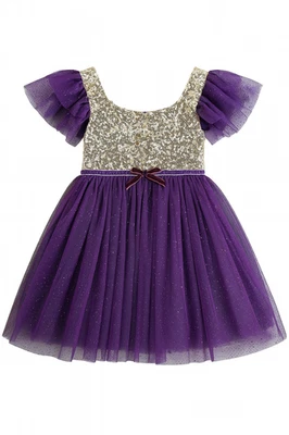 ✨ Stunning Gold Sequin & Purple Tutu Dress – Midi-Length Party Dress (Size 1-6T) - Image 1 of 2