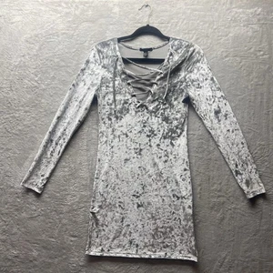 Forever 21 Silber Samtkleid Damen Medium Bodycon Minikleid Schnürung zum Binden - Bild 1 von 8