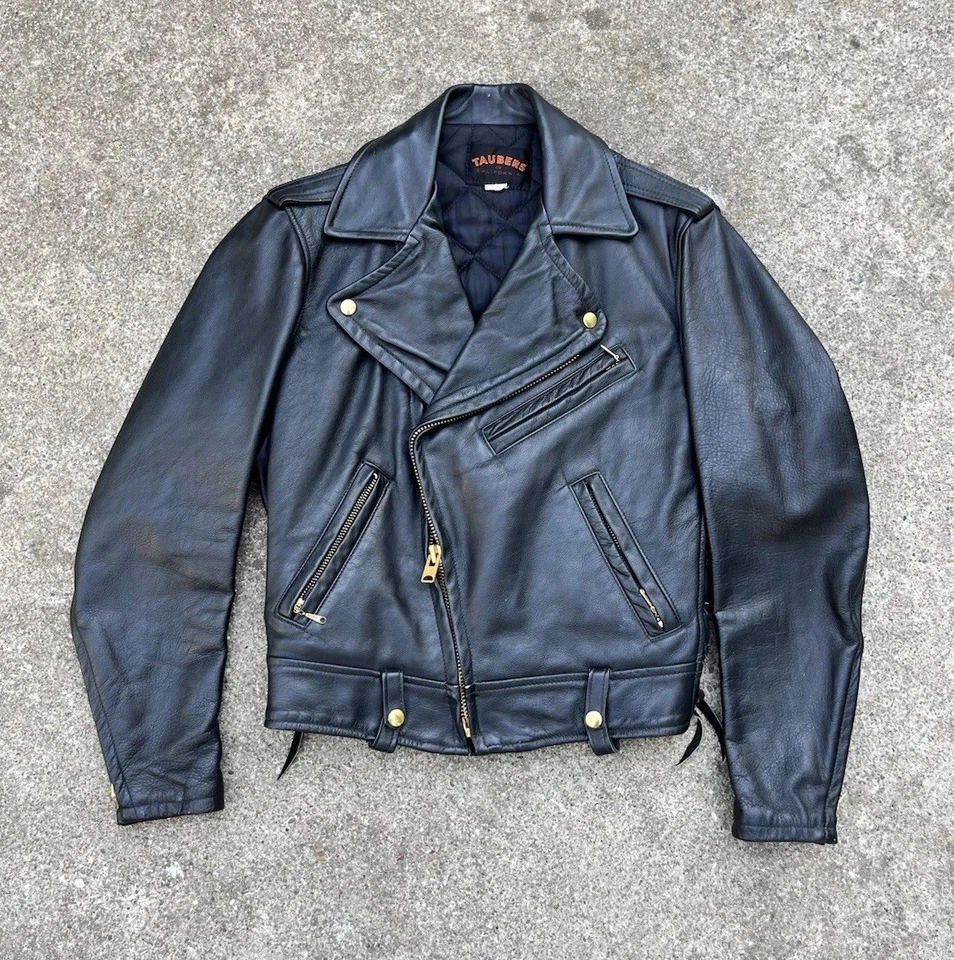 Vintage 60s Taubers Leather Motorcycle Jacket Talon Zips Buco Vanson 18” x 22” - Image 1 of 4