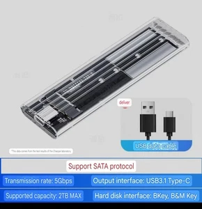 M.2 SATA SSD Enclosure USB 3.0 NGFF M2 Adapter Caddy for B-Key M+B Key  - Picture 1 of 4