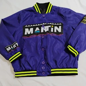 Chaqueta Bomber Martin Estilo Universitario Púrpura Amarillo Neón Talla Grande  - Imagen 1 de 10