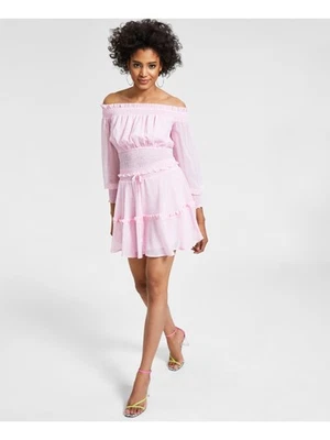 Mini falda BAR III para mujer rosa con volantes corbata forrada transparente de fiesta línea A L Foto 1 de 4