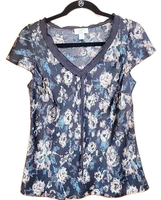 LOFT Boho Blouse 8P Lace Trim V-Neck, Flutter Cap Sleeve, Flowy Feminine Fit - Image 1 of 4