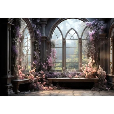 10x7ft Vintage Flower Room Backdrop Garden Purple Floral Vintage Gothic Room ... - Image 1 of 4