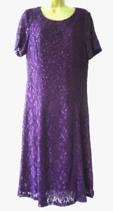 DAVID EMANUEL Size 18 Purple Sequin Lace Formal Evening Party  A Line Midi Dress - Picture 1 of 13