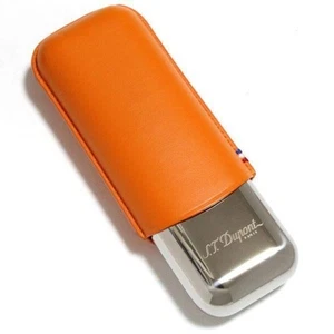 S.T. Dupont Portasigari Arancione Argento Pelle Metallo 183012 con Scatola W6,3"xH2" Jp - Foto 1 di 4