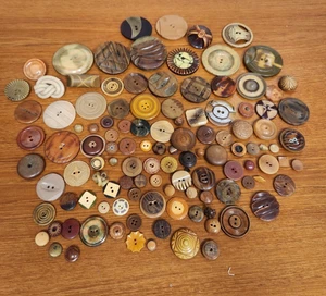 Lot Of 110+ Vintage And Antique Buttons Browns And Nuetrals Mixed Materials  - Picture 1 of 9