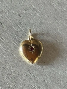 18k Gold Starburst Ruby Heart Pendant Antique - Picture 1 of 7